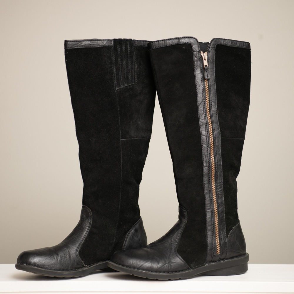 Clarks Knee High Boots Sz 9 Black Suede Equestrian Moto Urban Goth Grunge Edgy